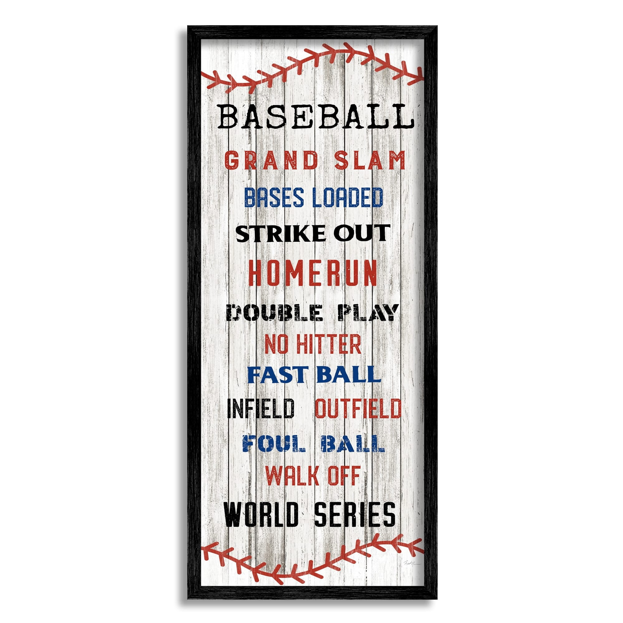 Natalie Carpentieri Baseball Listed Phrases Sign Homerun Sports Strike Out 13" x 30" Framed Painting Art Prints by Stupell Home Décor