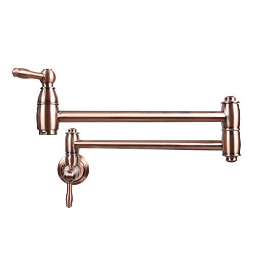 Pot Filler Folding Faucet Stretchable Double Joint Swing Arm Wall Mount Kitchen Faucet Single Hole Two Handle Kitchen Sink Faucet Akicon (Antique Copper)