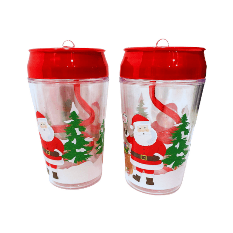 Suclain 12oz Christmas Cups with Lids and Straws Reusable Light Bulb Cups  Holiday Plastic Balls Cups Xmas Drinking Cups for Kids for Xmas Holiday