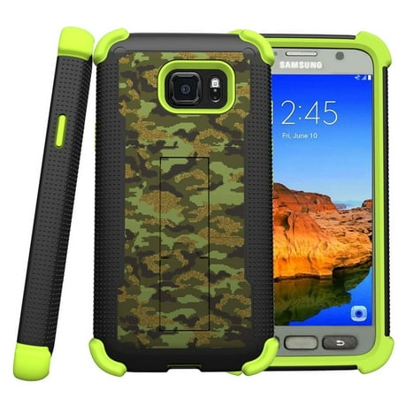 Samsung Galaxy S7 Active Case | S7 Active Green Silicone Case [ShockWave Armor] High Impact Kickstand Case - Green Digital (Best Games On Galaxy S7)