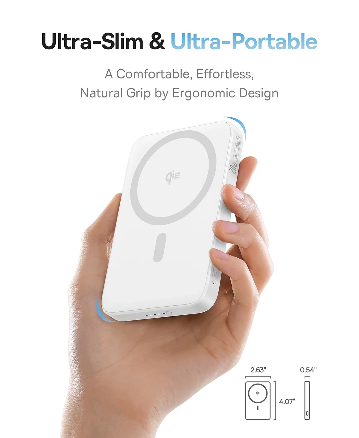 Baseus Qi2 MagSafe Power Bank, PicoGo 5000mAh Wireless Portable Charger with 360° Rotatable Ring Stand, Magnetic Power Bank for iPhone 16/15/14,White