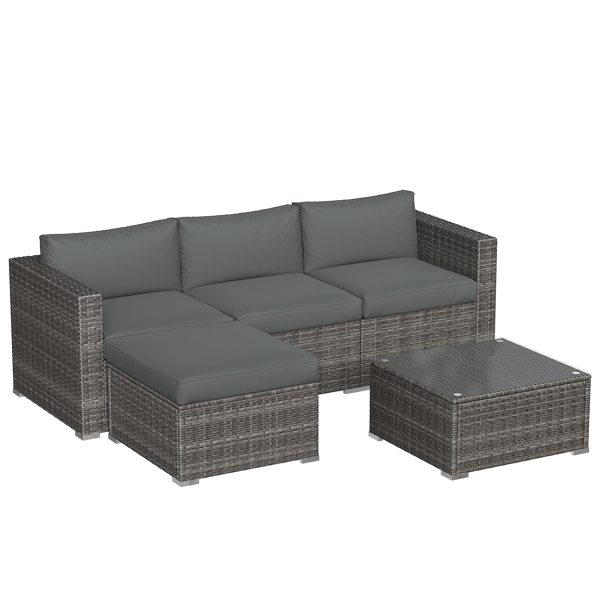 CozyHom 5 PCS Outdoor Patio Wicker Sectional Dining Conversation Set, All Weather Indoor Wicker Sofa Furniture Sets L Shaped Outdoor Couch With Ottoman, Gray