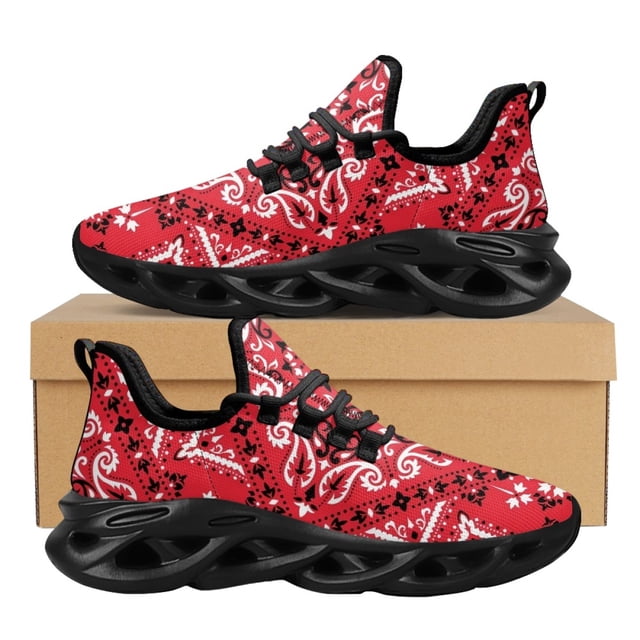 Zapatillas de deporte de malla para mujer, zapatos de plataforma con cordones y estampado de bandana rectangular, informales, planos