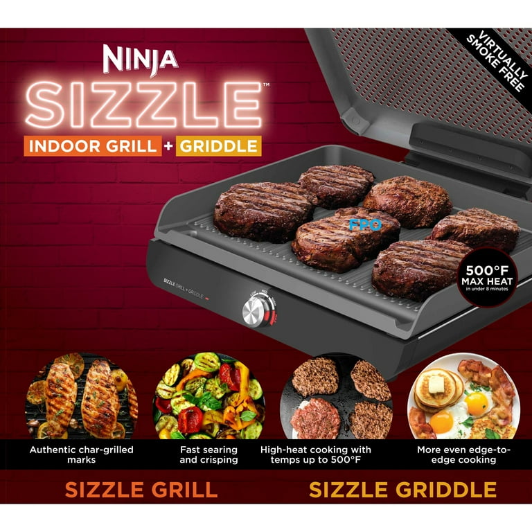 Ninja Sizzle GR100 Smokeless Indoor Kitchen Grill with Nonstick