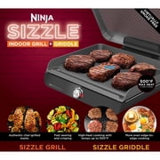 Ninja Sizzle 6-Serving Electric Indoor Grill, Low Smoke, 500°F Max Heat, GR100, Black/Stainless Steel