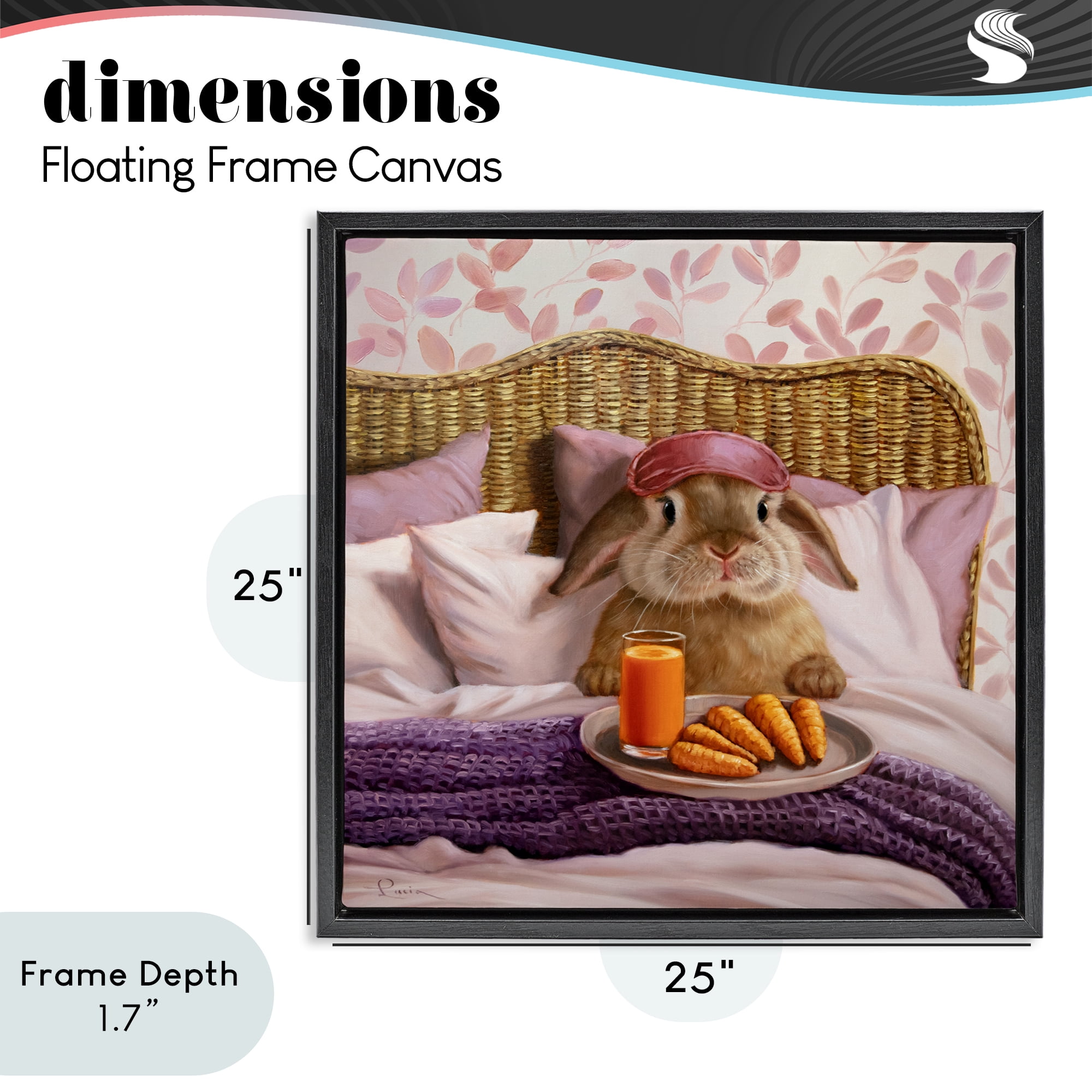 Stupell Industries Hoppy Meal Bunny in Bed Black Framed Floater Canvas Wall Art, design by Lucia Heffernan