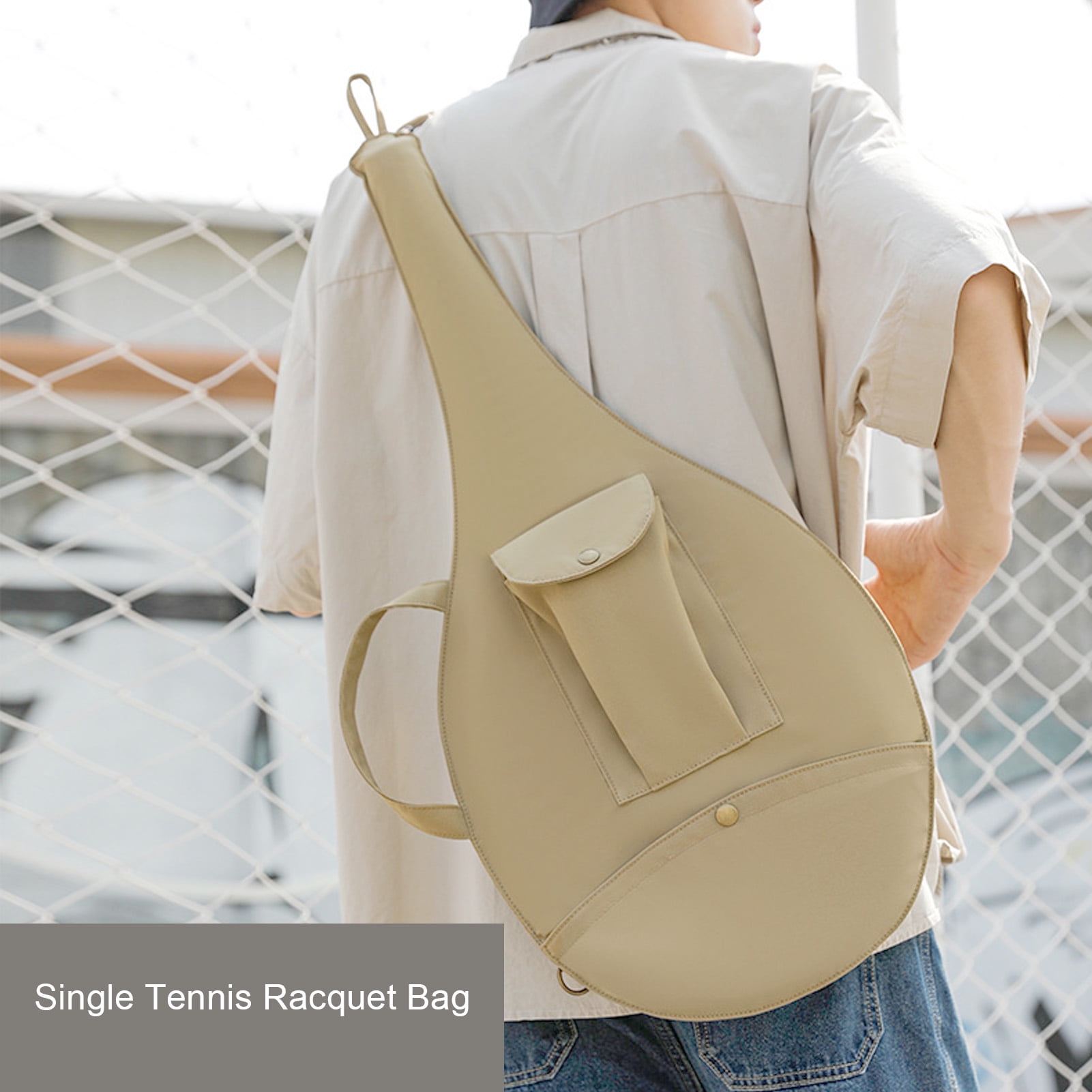 YAHHU Unisex Single Tennis Racket Cover Canvas Racquet Bag with Adjustable Shoulder Strap for Men and Women, Khaki (16.54 inches / 42 cm)