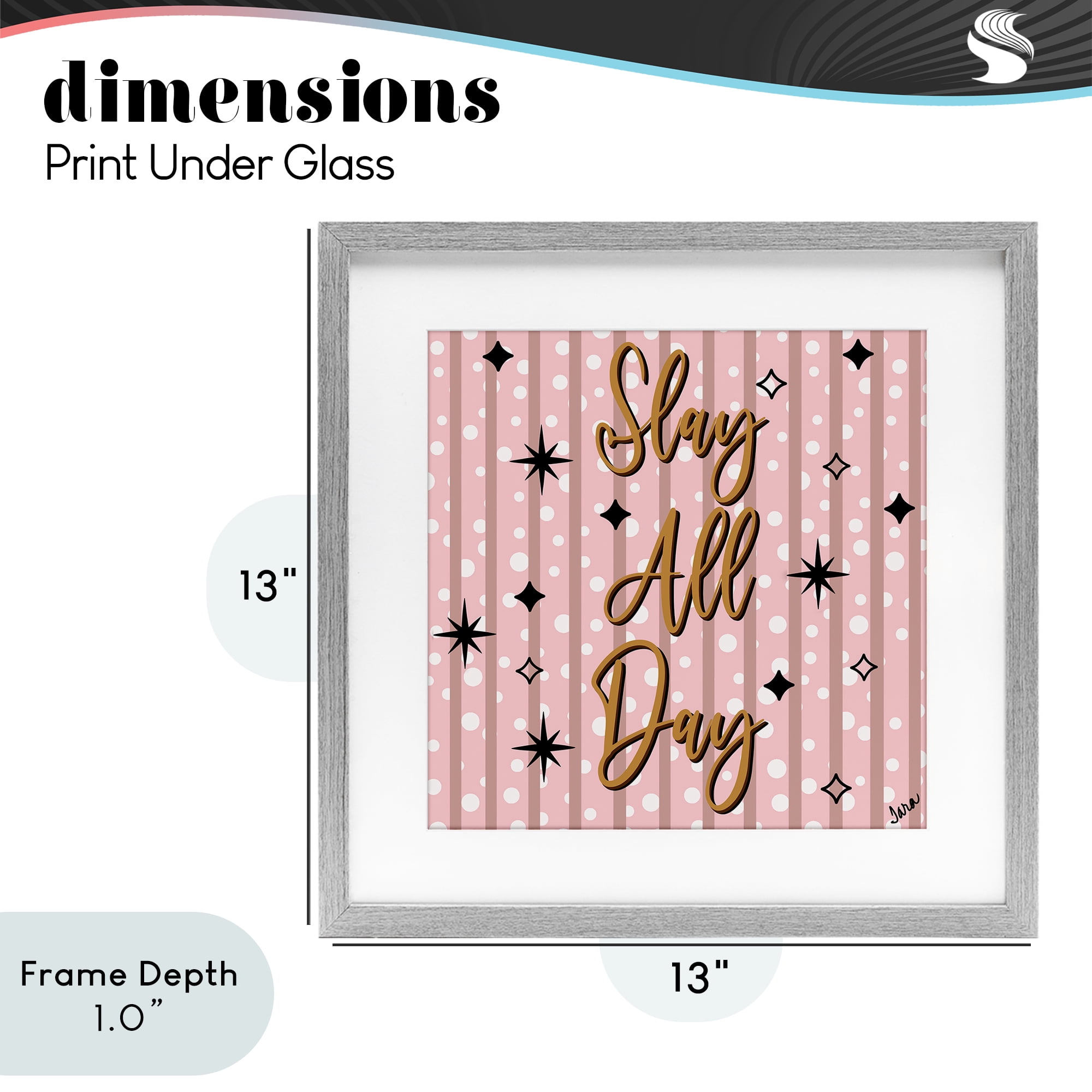 Stupell Industries Slay All Day with Sparkle Pattern Gray Framed Print Under Glass, design by Tara Boone