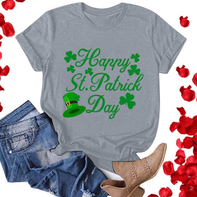 Qiopertar T-Shirt Décontracté à Manches Courtes Col Rond Imprimé Saint Patrick pour Femmes Grandes Économies de Vacances! Offres de la Semaine Liquidation