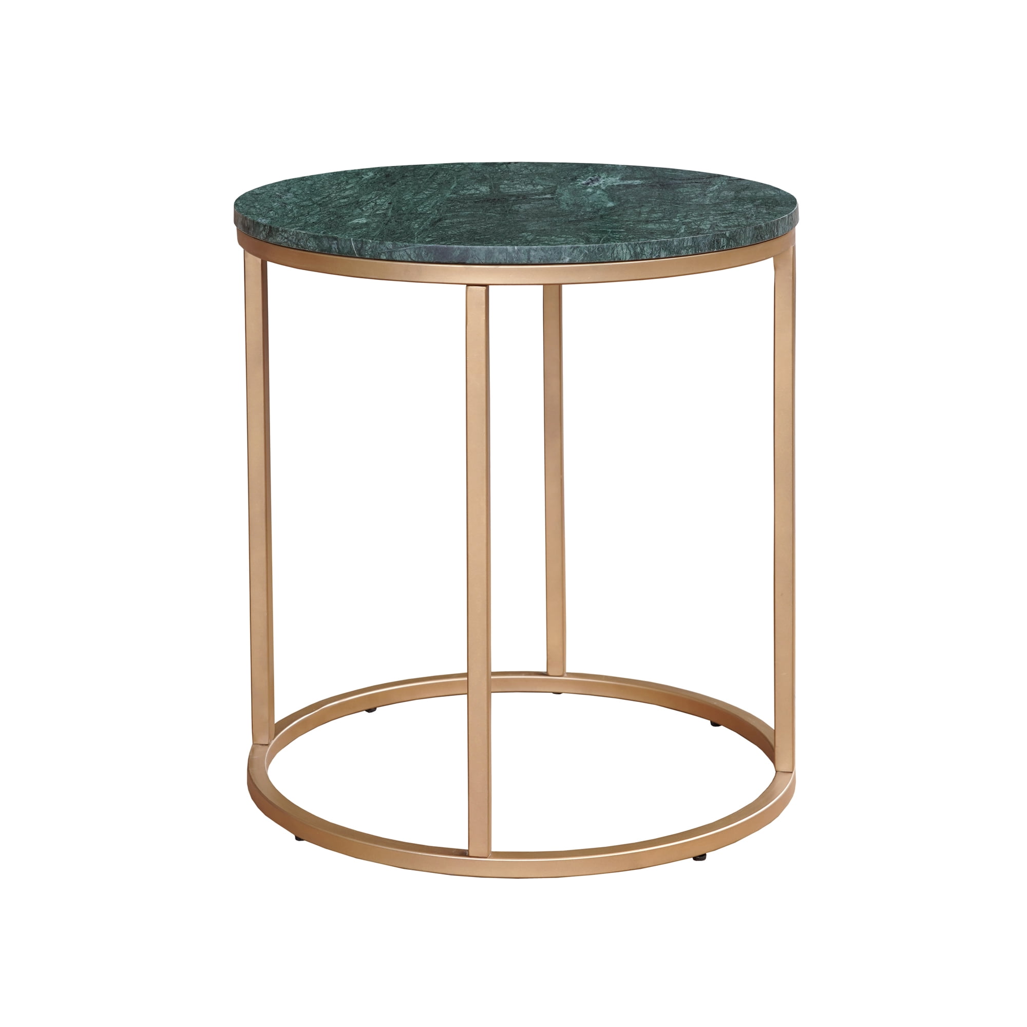Ox Bay Savannah Round Side Table with Green Marble Top and Gold Base, Glam Style