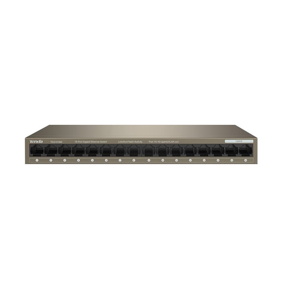 Tenda TEg1016M Commutateur Réseau Ethernet gigabit 16 Ports Non Géré Répartiteur Ethernet Plug & PlayFanless Design en Métal Optimisation du Trafic sur Mur de Bureau