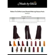 Made by Olivia Women's Ribbon Tie Chiffon Loose Pleated Wide Leg Palazzo Pants