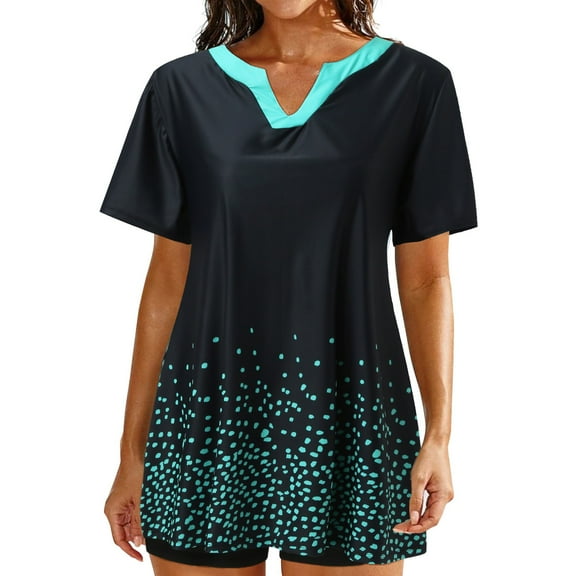 Clearance!NMMUED Rash Guard Swimsuit Women, Short Sleeve Bathing Suit for Women, Swimsuit with Shorts, Swim Wear for Women 2025, Two Piece Swimsuit for Women, Sky Blue L