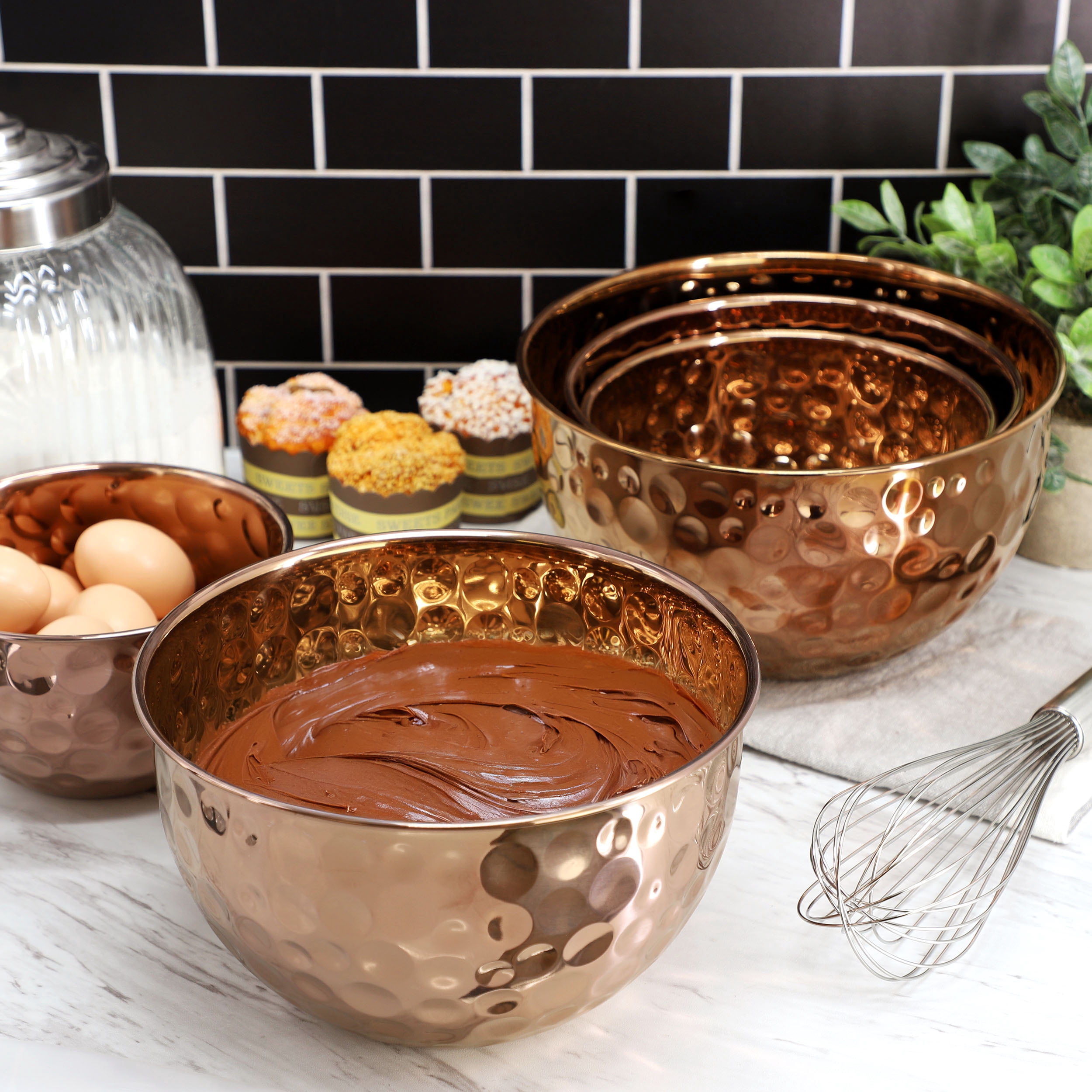MegaChef Hammered Bubble Texture 5 Piece Stainless Steel Serving Bowl Set in Copper
