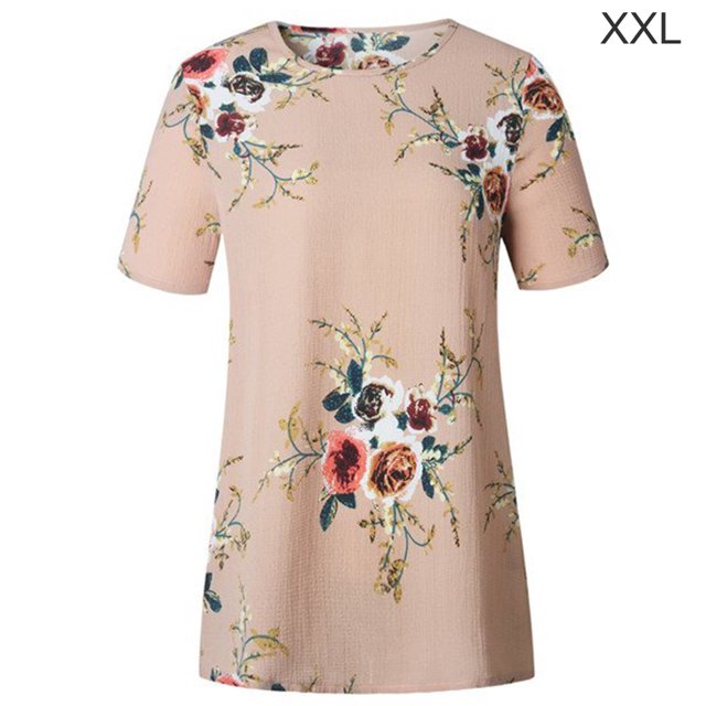 Camiseta de mujer con estampado floral, manga corta, cuello redondo, blusa informal, albaricoque, XXL Methold AP001919-17