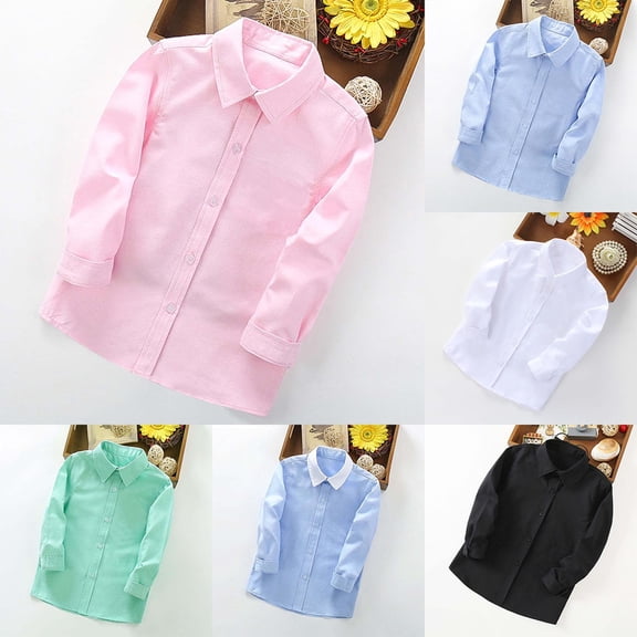 SOFTCCLO Boys Shirts Long Sleeve Lapel Collar Solid Color Longline Button Down Casual Performance Kids Shirts 150