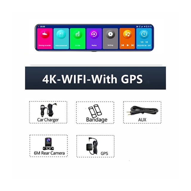12Inch 4K 2160P Dash Cam Carplay & Auto 5G Rearview Mirror Camera Car DVR GPS Navigation Video Recorder Dual Lens ,Clear Images