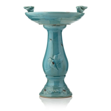 - Alpine Corporation Ceramic Pedestal Birdbath with 2 Bird Figurines