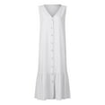 thumbnail image 5 of Women's Button Down Sleeveless Cotton Linen Beach Dress with Pocket Tank Shirt Mid Long Dress Loose Sundress, 5 of 5