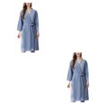 thumbnail image 2 of bedienty Peignoir Femme Absorbant l'Eau Peignoir Gaufré Uni Robe de Spa Maison Robe de Nuit Bleu TG 2Ensemble, 2 of 6