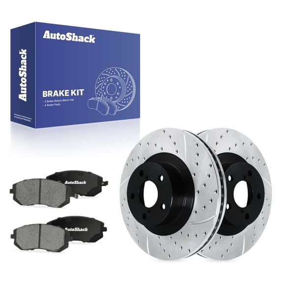 AutoShack Front Vented Drilled & Slotted E-Coated Brake Rotors   Ceramic Pads 6-PC Brake Kit Replacement for 2005-2012 Subaru Outback 2009-2010 Subaru Forester ShadowGuard 11.55" (293.4 mm)