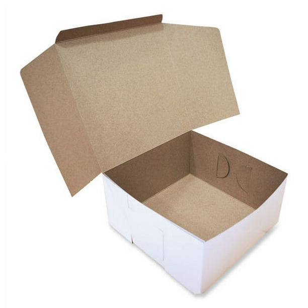White One-Piece Non-Window Bakery Boxes, Standard, 10 x 10 x 5, White/Kraft, Paper, 100/Bundle White One-Piece Non-Window Bakery Boxes, Standard, 10 x 10 x 5, White/Kraft, Paper, 100/Bundle