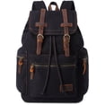 thumbnail image 1 of Mochila Bluboon de lona vintage de piel casual negra, 1 of 6