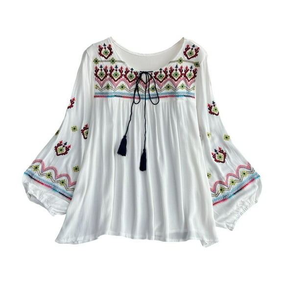 Tops bordados para mujer, ropa, jersey, camisa, versátil, elegante, suelto Blanco