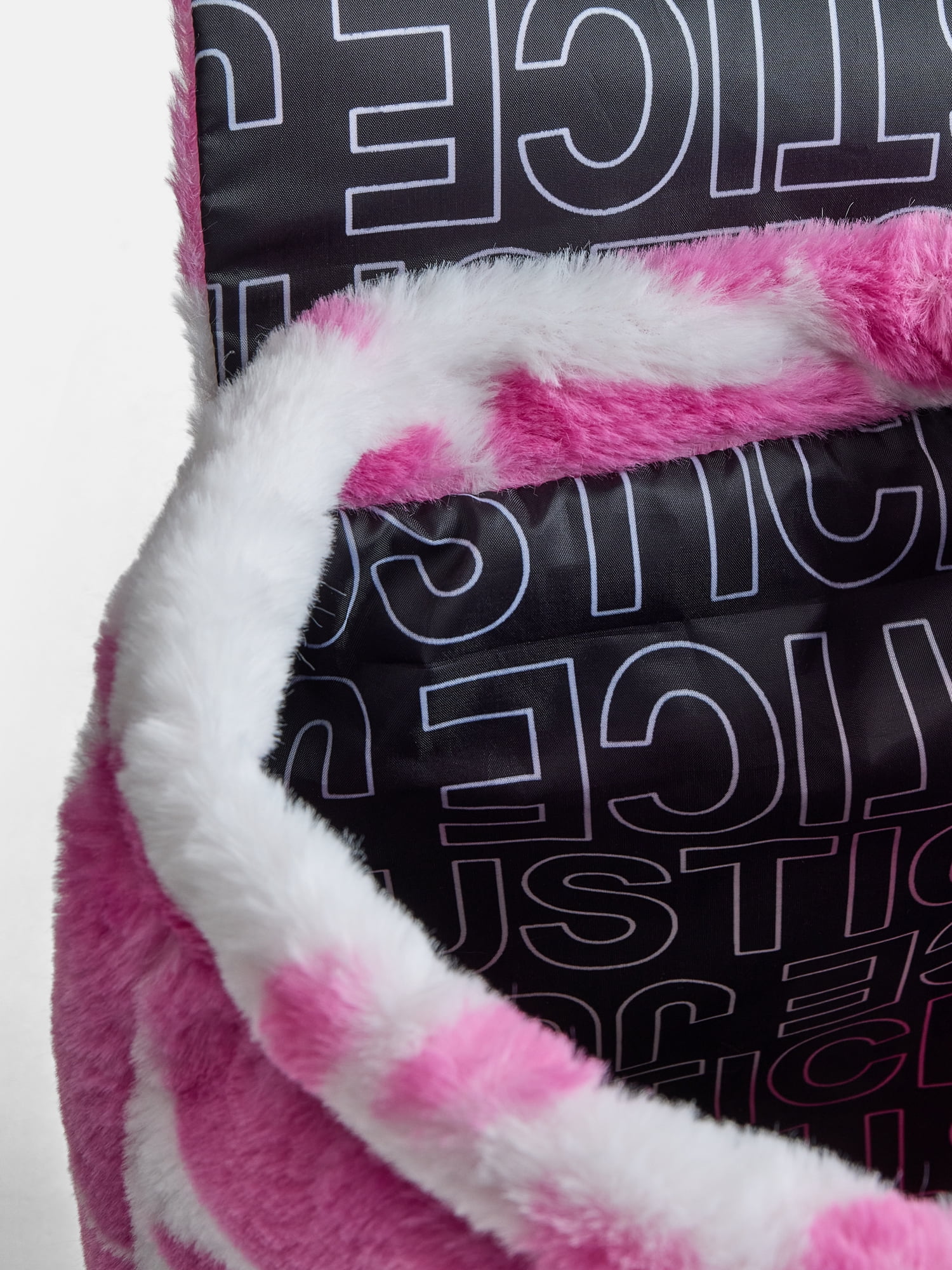 Justice Girls Faux Fur Rucksack Backpack, Pink Cow
