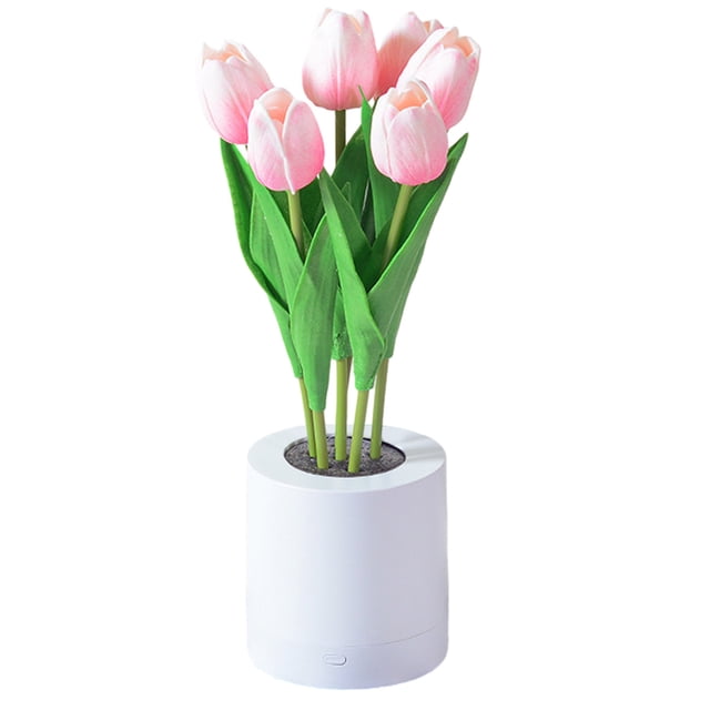 Lámpara de noche con forma de tulipán LED recargable, simulación de flores, lámpara de imitación para dormitorio y mesita de noche