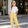 thumbnail image 2 of CUZIBR Girls Toddler Summer Pants Elastic Ankle Jogger Pants With Cute Patch Side Pockets Solid Color Loose Lightweight Outdoor Play Beach Trousers For Kids,Yellow,6-7 Years, 2 of 8