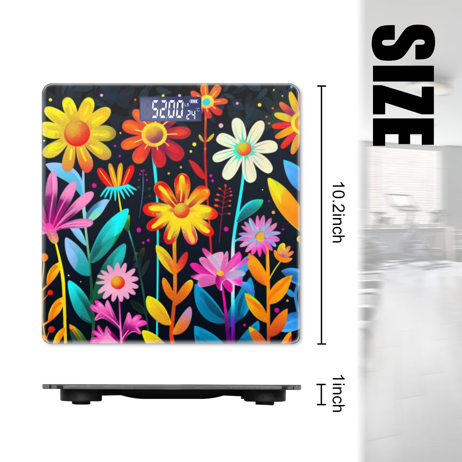 Bathroom Scale, Highly Accurate Digital Body Scale,Precisely Measures Weight up to 400 lbs-Vibrant Hand-Drawn Illustration Of Various Flowers