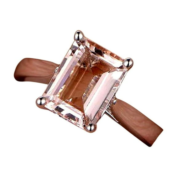 1.00 Carat Desinger Emerald Cut Peachy Pink Real Morganite Engagement Ring on Sterling Silver with 18k Gold Plating
