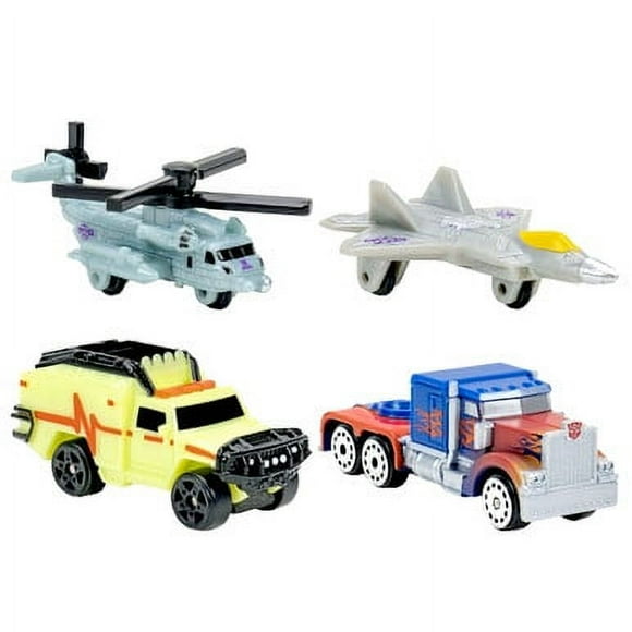 Micro Machines Pack de 4 Transformateurs avec Écran Occultant et Scène de Film et Décodeur Autobot/Decepticon