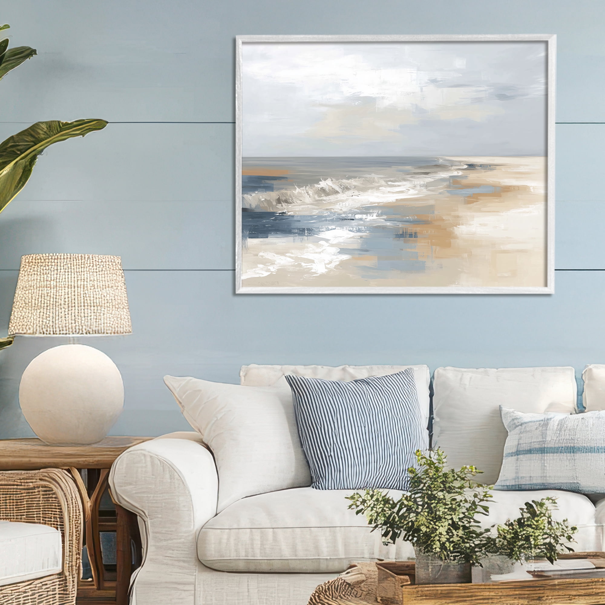 Stupell Industries Tranquil Beach in Neutrals White Framed Giclee Art, design by Kim Curinga
