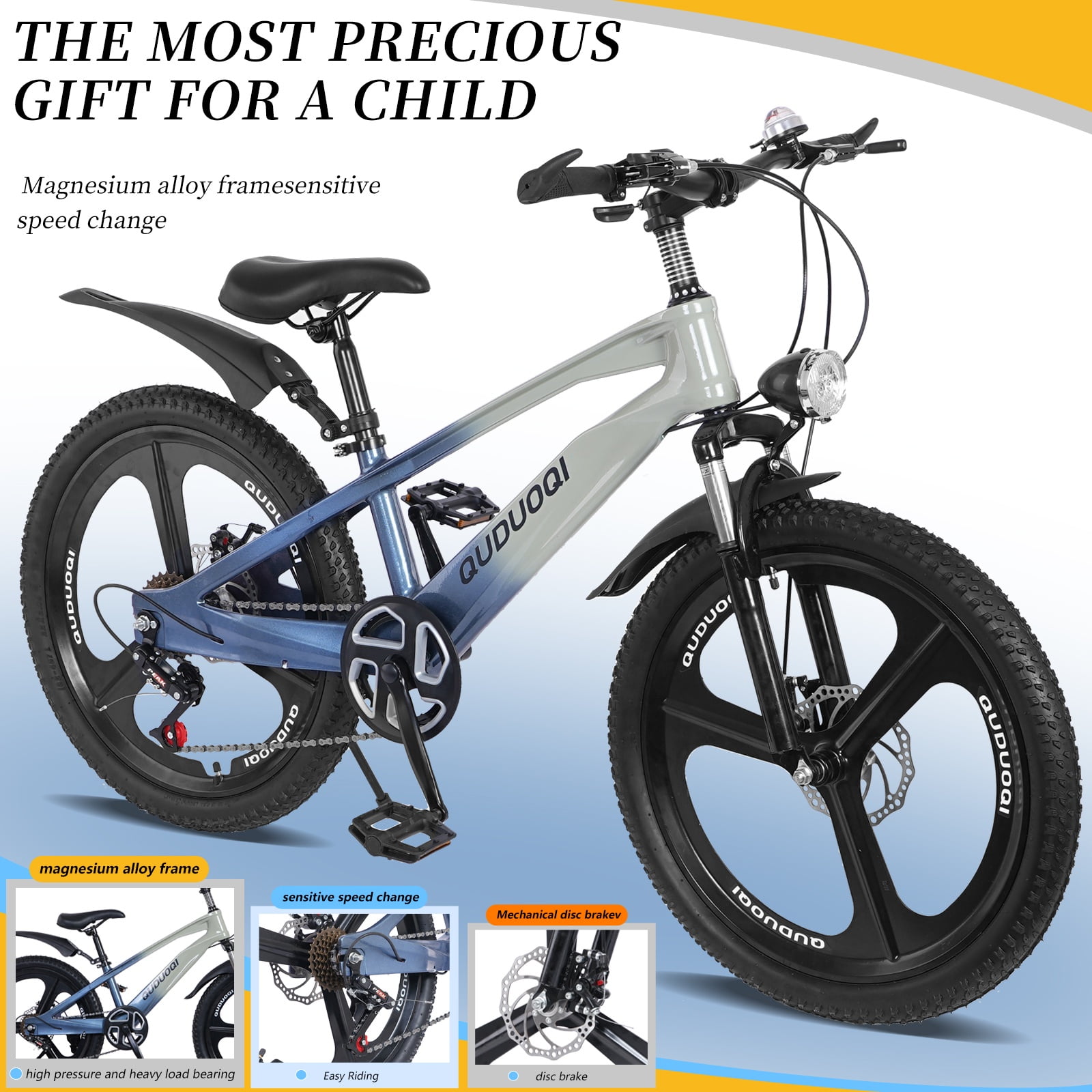 SHINPT 20in Mountain Bike for Boys and Girls Ages 7-14, 7-Speed Youth Bicycle with Magnesium Alloy Frame & One-Piece Wheels, Lightweight Kids Bike for Road, Dirt, Grass, Perfect Birthday Gift
