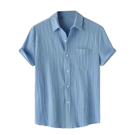 Yuanlook Men's Daily Wear Solid Color Button Up Shirt,Cotton Single Chest Pocket Loose Fit Short Sleeve Top, S-XXL