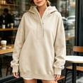 thumbnail image 3 of SYwaren Half Button Hoodie for Women Oversized Pullover Casual Long Sleeve Fall Sweatshirt Solid Color Tops, 3 of 9