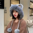 thumbnail image 6 of Women Winter Cartoon Plush Fluffy Cat's Ear Skiing Hat Warm Knitted Hats Fur Beanie Hat Thicken Hat KHAKI, 6 of 7