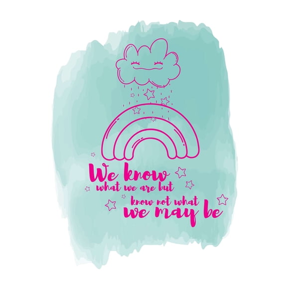 Children We Know What We Are Motivational Quote Wall Decal Decoration Cute Happy Cloud Raining Little Stars Rainbow What We May Be Lasts Years and Easily Removable - Size: 24 In(W) x 30 In(H)