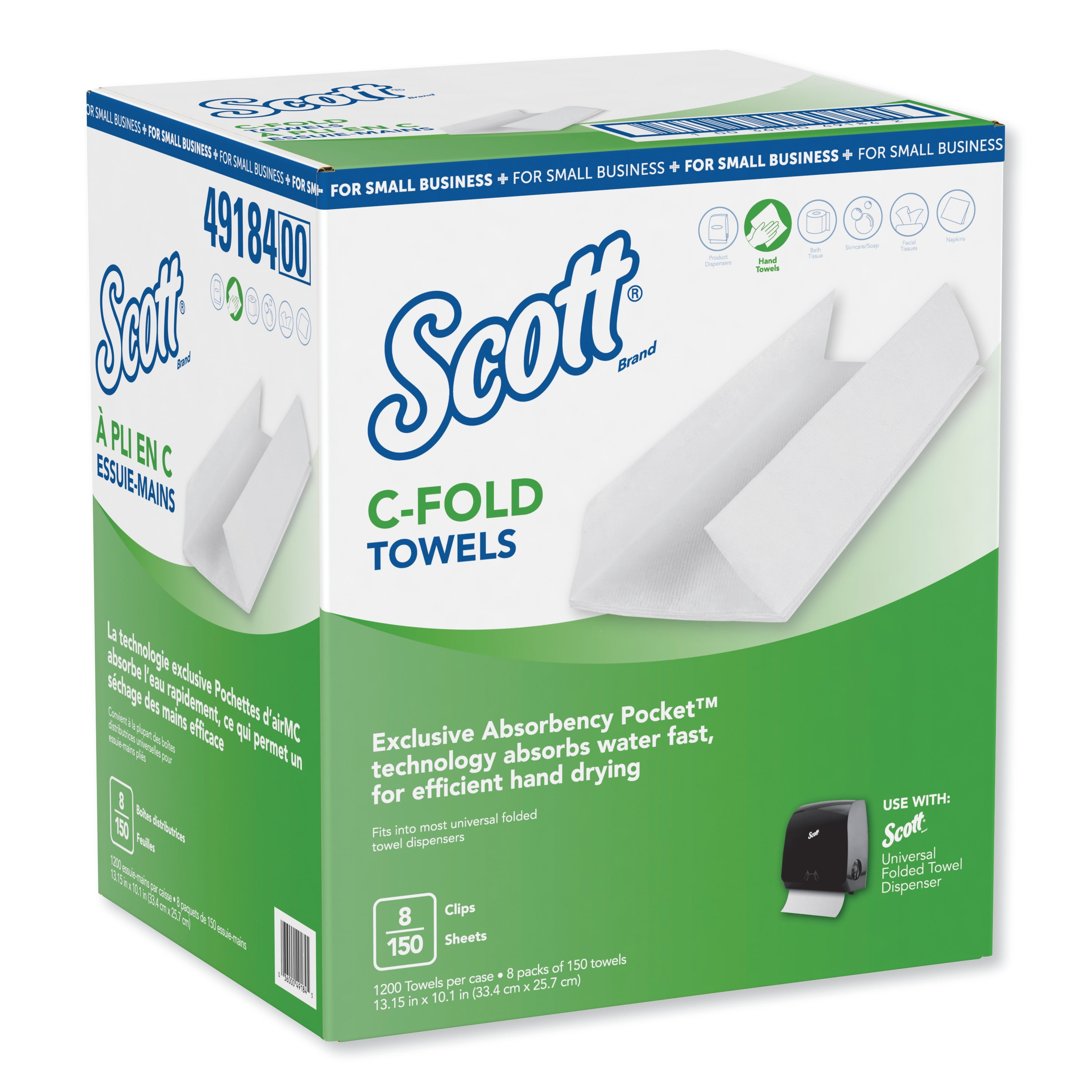 Scott C-Fold Paper Towels for Small Business, 10.13" x 13.15", 150