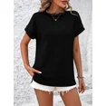 thumbnail image 3 of Camiseta con rayas onduladas para mujer, Jersey elegante de manga corta con cuello redondo, camisetas informales cómodas para el día a día, 3 of 5