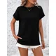 thumbnail image 3 of Camiseta con rayas onduladas para mujer, Jersey elegante de manga corta con cuello redondo, camisetas informales cómodas para el día a día, 3 of 5