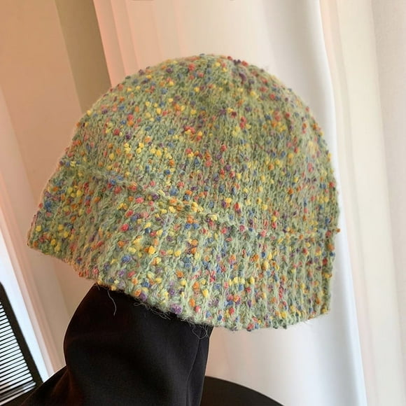 Zhengup Sweet And Cute, Rainbow Wool Hat Female Female Autumn And Winter Bares Ear Big Head Cover Hat Covering Hat Fisherman Barrel Hat