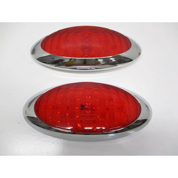 8" Bright Oval Red LED RV Camper Trailer Turn Brake Tail Lights / Chrome Trim