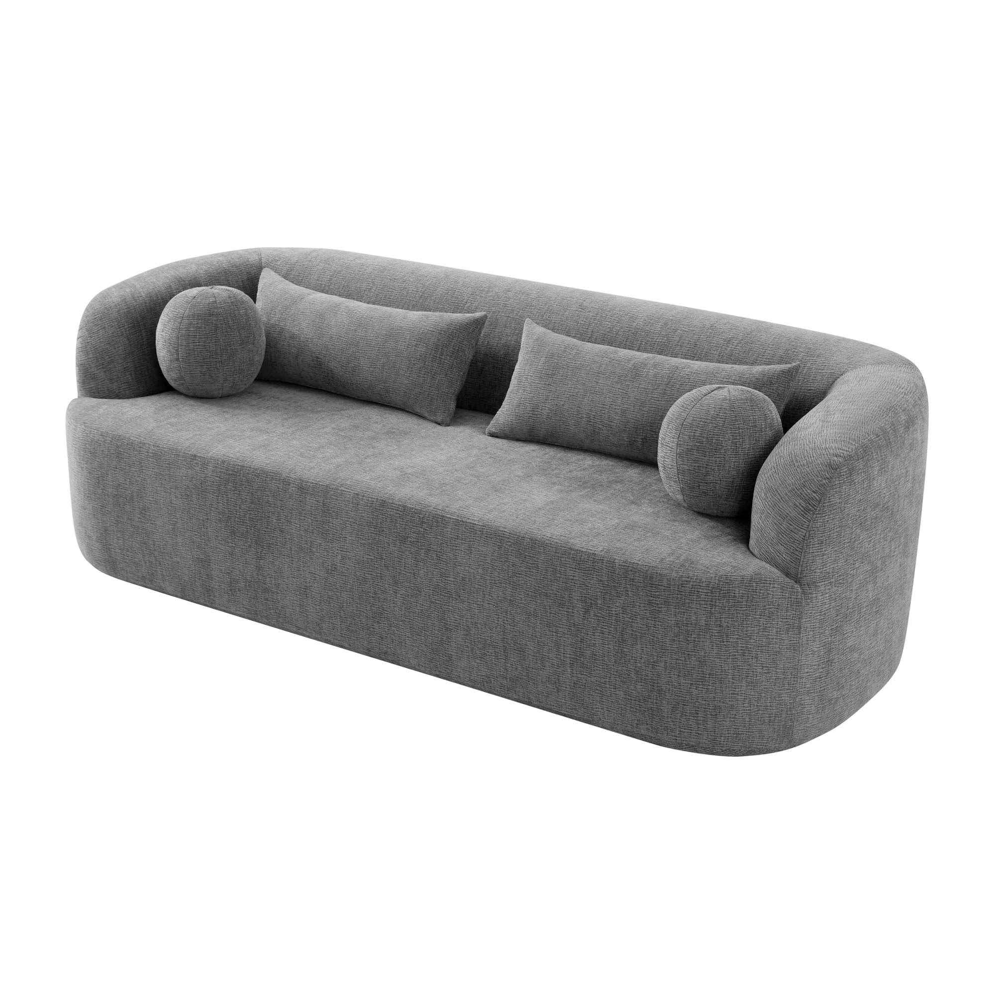 Leumius 86" Chenille Boneless Couch, Upholstered Sofa with Pillows, No Assembly Curved Cloud Couch with High-Density Foam, 3-Seater Luxury Modern Compressed Sofa for Living Room&Apartment Gray