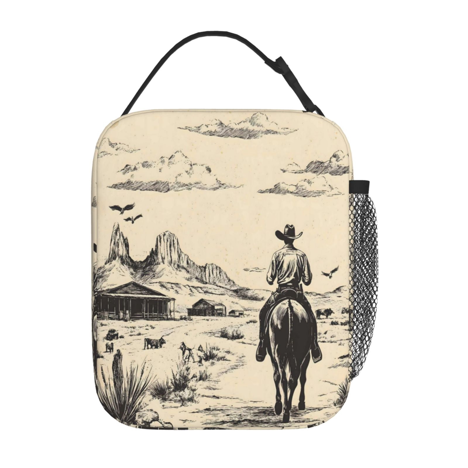Lunch Bag For Women Men Insulated Portable Lunch Box Bento Box Office Picnic Travel Cooler Bag Desert Cowboy On Horseback
