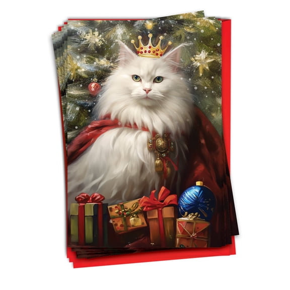 NobleWorks 12 Christmas Greeting Cards with Envelopes (1 Design, 12 Each) Royal Holiday Cats - Princess C10700AXSG-B12x1