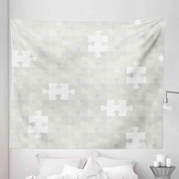 Grey Tapestry, Abstract Puzzle Patterns in Simple Background Shabby Mosaic Ornament Idea, Fabric Wall Hanging Decor for Bedroom Living Room Dorm, 5 Sizes, Grey, by Ambesonne