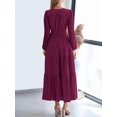 thumbnail image 2 of Women Burgundy Long Sleeve High Waist Tiered Flowy A-Line Boho Maxi Dress, 2 of 6